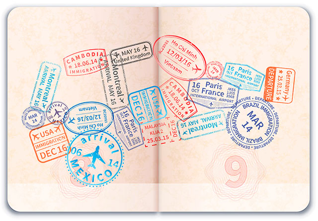 パスポートとビザスタンプ